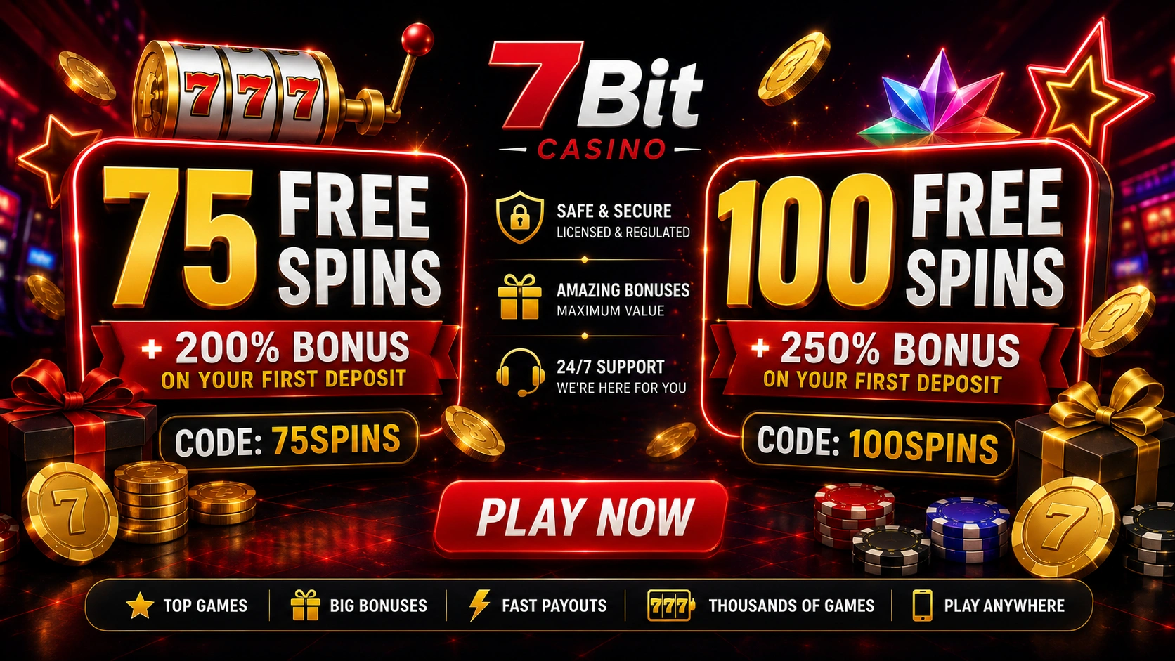 7Bit Casino: 75 Free Spins | 7Bit Casino 100 Free Spins