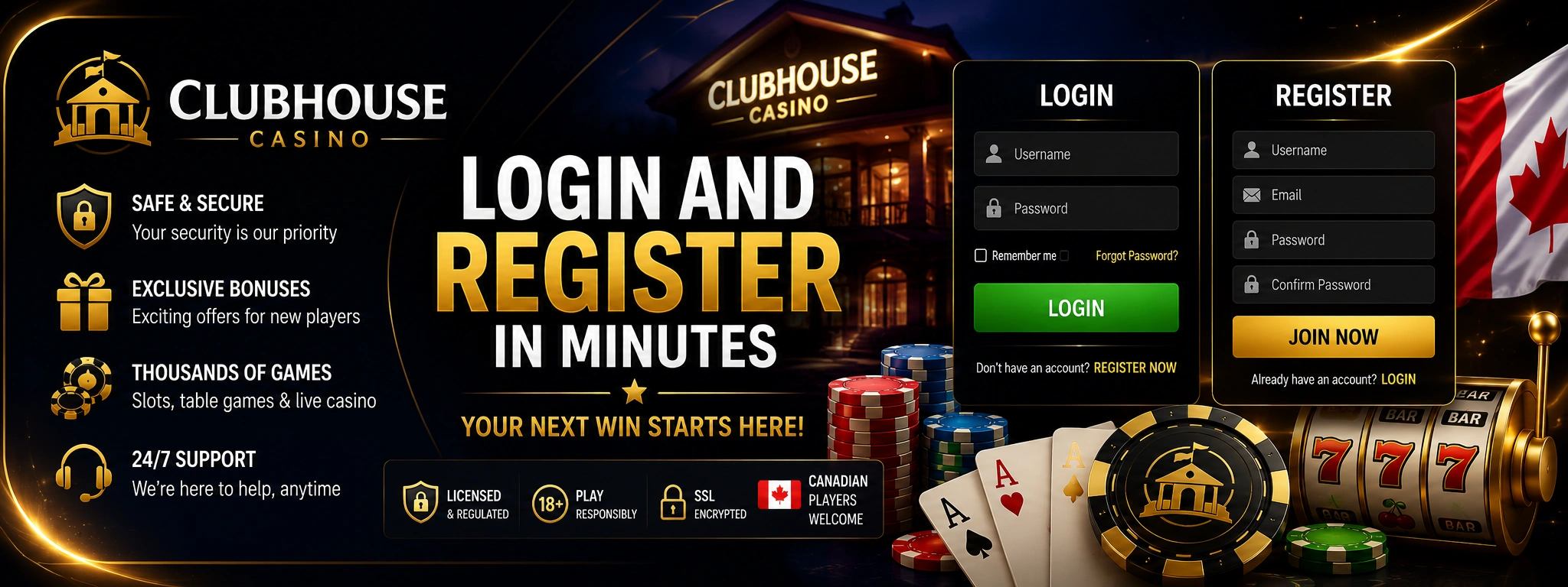 Clubhouse Casino Login and Registration